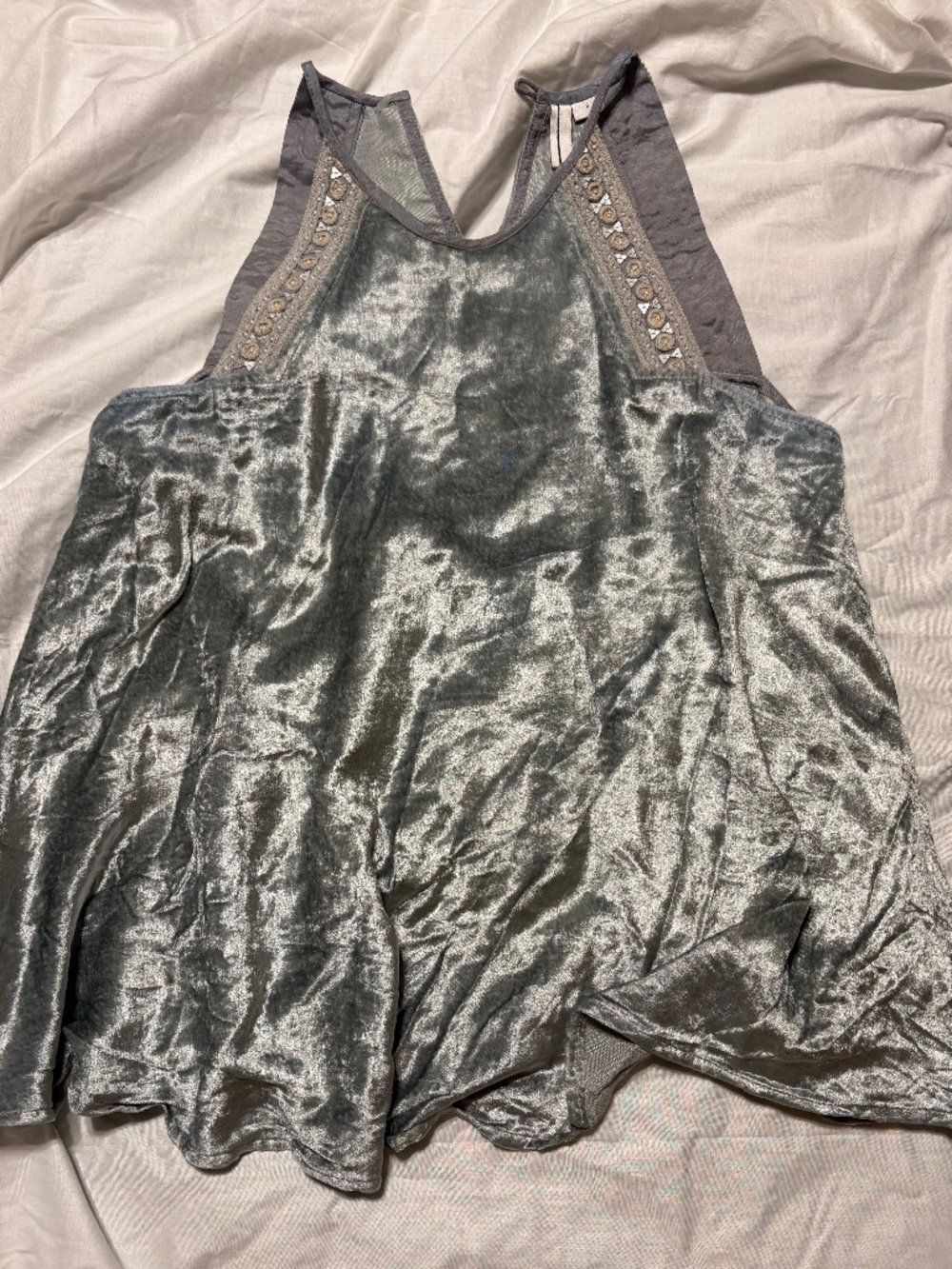 Vintage 2003 Urban Outfitters Silver Crushed Velvet Halter Top Y2K Archival S
